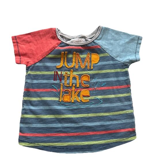 Mud Pie Blue Stripe Jump In The Lake Tee Small 12-18 Months - Picture 1 of 4